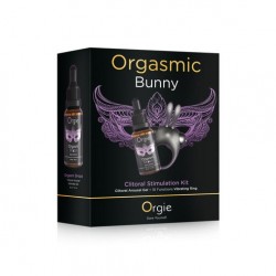 Set pentru stimulare clitoris, inel vibrator Bunny si gel intim Orgasm Drops 30 ml