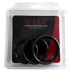 Set 3 inele pentru penis negre din oțel inoxidabil, Stainless steel black 3 rings set 45mm 50mm & 55mm rings