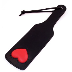 Paleta cu inima captusita, Leather black paddle w/heart red      